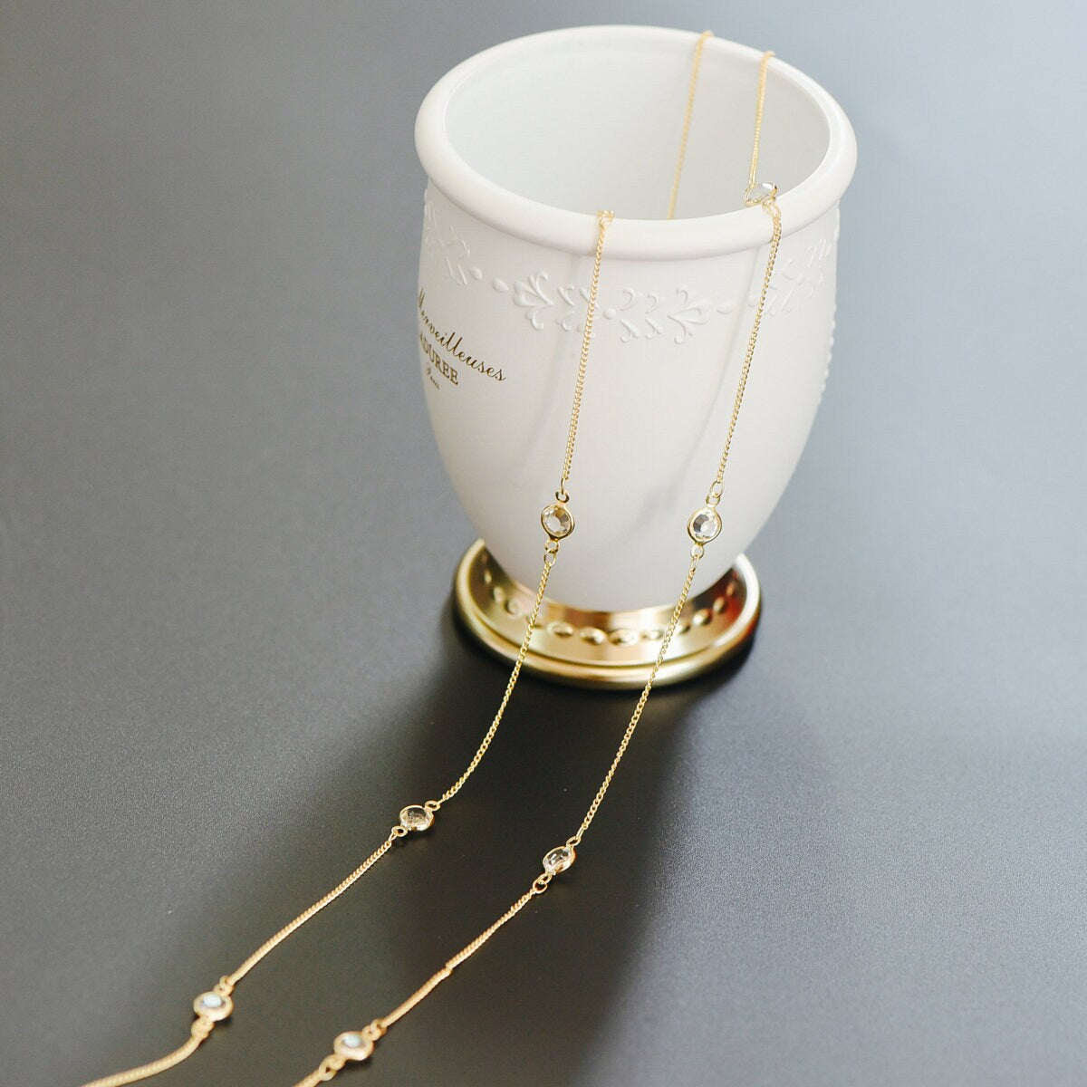 Gold plated Brass Crystal Beaded Chains, 1.3mm Chains with 7mm Flat Coin Clear Beads, Color Not Easily Tarnish (#LK-186)/ 1 Meter=3.3 ft